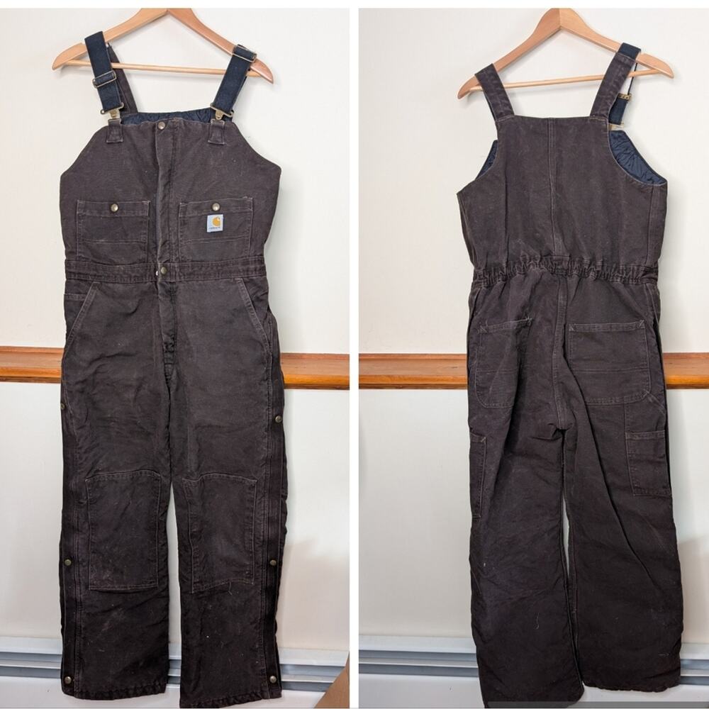 Carhartt Insulated Bib Overalls Brown Duck Canvas Size 8x30 Women - Picture 1 of 9
